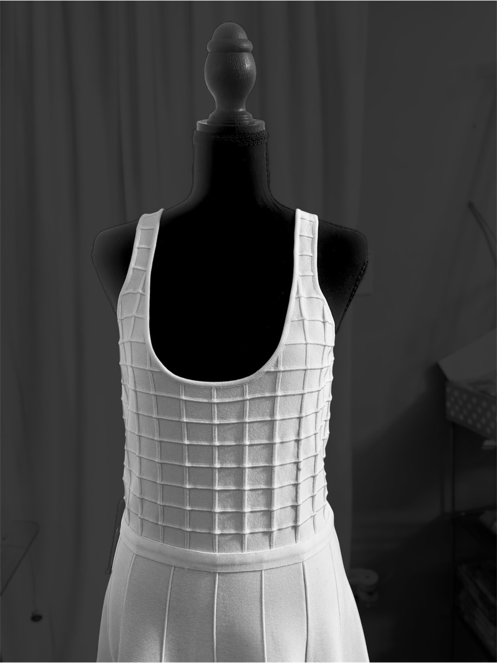 Guess by Marciano White Textured Grid Knit Midi Dress